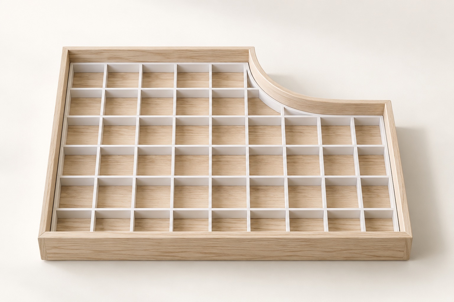 Grid fitted to a drawer with a curved recess
